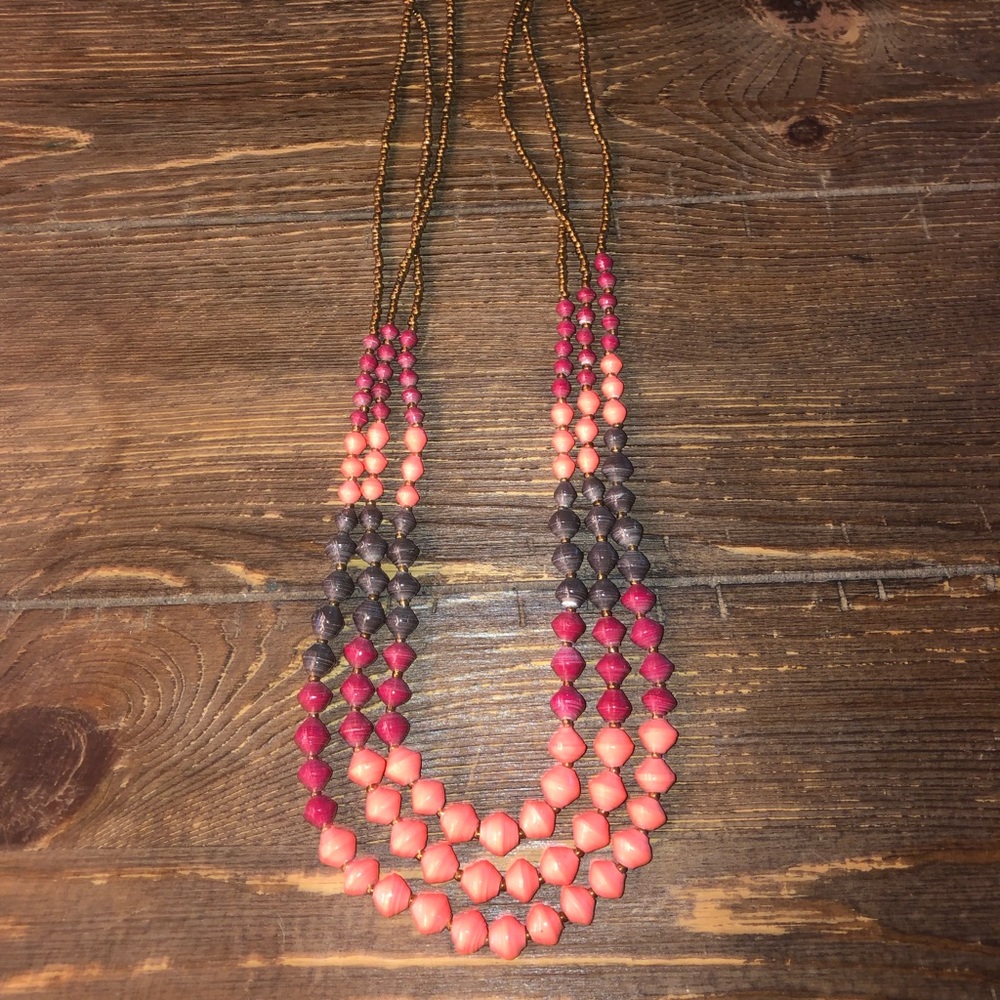 Long paper bead necklace